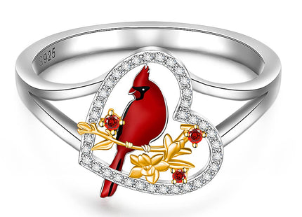 Fenthring Red Cardinal Gifts Rings for Women Sterling Silver Cardinal Ring