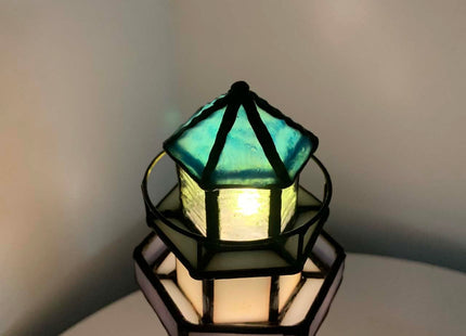 Bieye L10776 Lighthouse Tiffany Style Stained Glass Accent Lamp, 5Wx11H