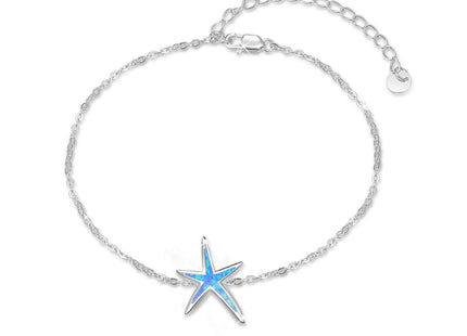 Cuoka 925 Sterling Silver with Blue Fire Opal Starfish Adjustable Bracelet, Beach Nautical Tiny Jewelry Easter Mother Day for Women Girlfriend with Box