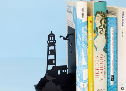 Balvi Lighthouse Bookends Black Colour Classic Coastal View: Lighthouse and Seagulls Metal
