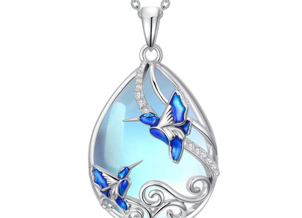 POTOPYY Moonstone Hummingbird Necklace for Women Sterling Silver Teardrop Necklaces Pendant Hummingbird Jewelry Gifts for Women Daughter