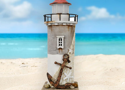 Waroom Home Rustic Wood Lighthouse Decor with Light Tabletop Nautical Decor, Wooden Decoration Beach Themed Coastal for Mediterranean 11.4H inch