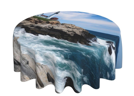Nameapo Sea Lighthouse Tablecloth 60", Round Table Mat (Fit for 20" - 47" Table) for Dinning, Family Gatherings Home Decor