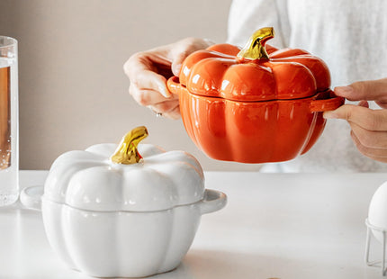 FTNESGYM Pumpkin Soup Bowl, 15.2oz Ceramic Halloween Pumpkin Bowl with Lid