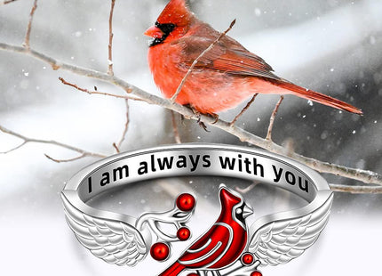 LOVGIFSET Sterling Silver Cardinal Ring Angel Wing Feather Ring for Women Cardinal Appear When Loved Ones are Near Adjustable Cardinal Jewelry