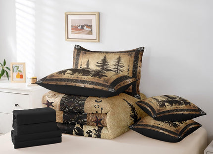 Erosebridal Rustic Bear Comforter Set Queen 7 Piece Woodland Wildlife Hunting Bed in A Bag Farmhouse Cabin Lodge Bedding Comforter Sets for Kids Adults Men Black Retro Country Animal Bed Set