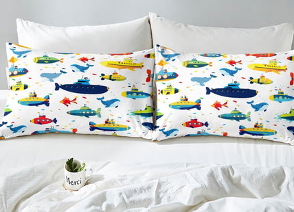 Submarines Bedding Set Twin Size Dolphin and Whale Bed Set for Girls Teens Bedroom Decor Kids Underwater World Fitted Sheet Soft Microfiber Ocean Theme Bed Cover(1 Fitted Sheet+1 Pillow Case)