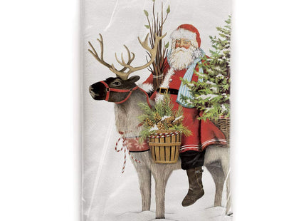 Mary Lake-Thompson Pine Santa with Reindeer Cotton Flour Sack Dish Towel