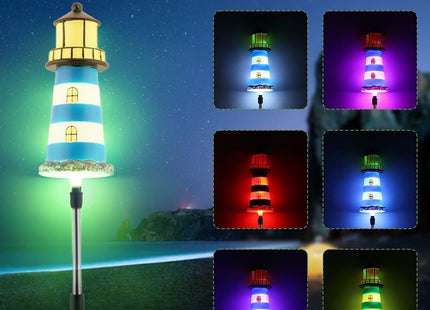 AQEENURA Solar Lighthouse, 2 PCS, 7 Colors Changing
