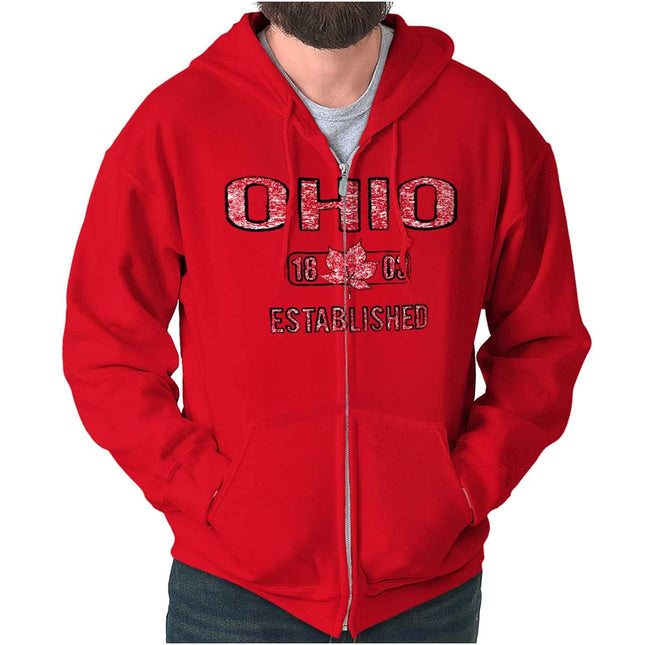 Brisco Brands Maine Lobster Stenciled Distressed ME Zip Up Hoodie Mens Womens Red