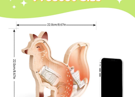 Uniwooder Wooden Fox Piggy Bank for Kids, Fox Money Bank for Boys Girls