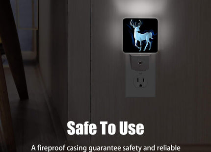 Jopowide Blue Deer Night Light, Northern Lights Night Lights Plug into Wall Decor for Bedroom, Bathroom, Hallway, Kitchen, Dusk to Dawn Sensor Nightlights for Women Men Room Gifts