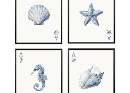 VONTP Beach Seashell Starfish Conch Wall Art Decor, 8x10 Set of 4(Unframed)