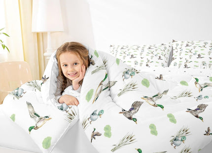 Erosebridal Mallard Duck Comforter Set Toddler Size Woodland Wild Duck Bedding Set for Kids Boys Girls Waterfowl Flying Ducks Duvet Insert Rustic Farmhouse Comforter Hunting Wildlife Theme,2 Pcs