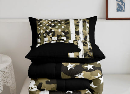 Erosebridal Black Bear Bedding Set Full Green Camouflage Comforter Set, US Flag Duvet Insert Army Military Camo Quilt Sets, Woodland Animal Bedding Comforters & Sets Farmhouse Lodge Cabin Decor 3pcs