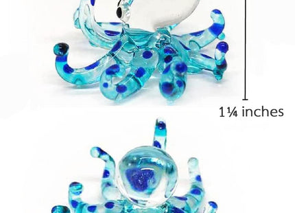 ChangThai Design 3" Blue Octopus Squid Artistic Blown Glass Figurine Premium Hand-Blown Statue Tabletop Decoration Unique Collectible for Adult Collectors Handcrafted Elegant Home Decor