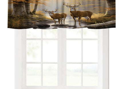 wlsgdsg Rustic Deer Valance Curtain Vintage Country Nature Maple Leaf Forest River Hunting Elk Nature Wildlife Window Treatment Valances Curtains for Living Room Bedroom，54x18Inch 1P