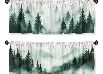 Wssklovj Forest Valance Curtain for Windows 2 Pack Misty Green Pine Nature Tree Mountain Rod Pocket Window Treatments Short Curtains for Kitchen Windows Bathroom Bedroom 54x18 Inch
