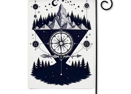 Moslion Compass Garden Flag Vertical Double Sided Nautical Compass with Mountain Night Tree Moon Stars House Flags Home Burlap Banners 12.5x18 Inch for Outdoor Decor Lawn