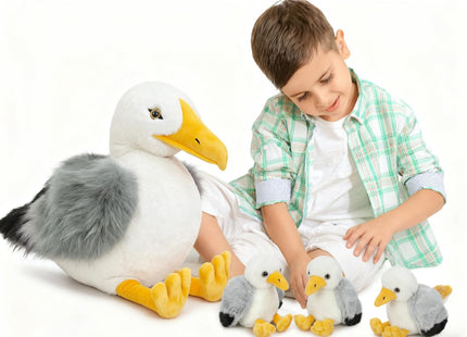 MaoGoLan 4Pcs Seagull Stuffed Animal with Babies Inside,17.7" Mama Seagull Plush with Three Adorable Baby Plushies for Small Hand,Beach Plush Lover Gift for Kids,Boys,Girls