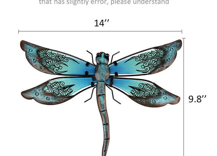 LIFFY Metal Dragonfly Wall Decor - Outdoor Garden Art for Patio, Living Room, Bedroom - Dragonfly Gifts (14inch, Metal & Glass)