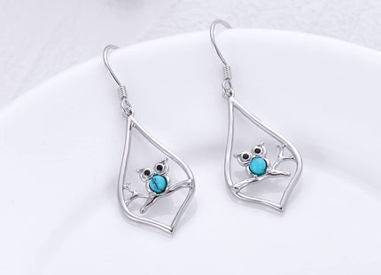 Owl Earrings Sterling Silver Cute Animal Turquoise Dangle Drop Earrings Owl Jewelry Gifts for Women Birthday
