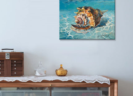 JZLDZS Blue Ocean Beach Seashell Wall Art, 12x16 Inch Framed