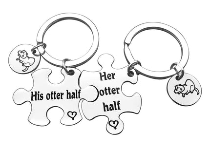 Otter Gifts Couple Puzzle Keychain Set His Otter Half Her Otter Half Keyring Lover Gift for Husband Wife Boyfriend Girlfriend Best Friend Birthday Wedding Valentines Day Anniversary Christmas Jewelry