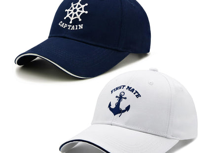 Wodeal Captain and First Mate Hat Set, Adjustable Matching Cotton Nautical Marine Sailor Baseball Caps, Boat Owner Gift