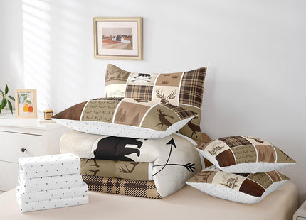 Feelyou Rustic Cabin Deer Comforter Set Queen Size Soft 7 Pieces Hunting