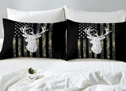 Deer American Flag bedding Set Hunting Camo Bed Sheets Military Camouflage Sheet Set For Kids Boys Teens Man,Western Rustic Farmhouse Stars Stripes Fitted Sheet Army Green Flat Sheet 4 Piece, Full