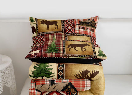 Erosebridal Rustic Southwestern Bedding Sets Twin Buffalo Plaid Aztec Comforter Set Woodland Bear Deer Moose Wolf Comforter for Adults Men Boys Retro Western Farmhouse Hunting Quilt Duvet 2 Pcs