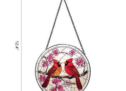 Cardinal Suncatcher, 7.8 Inch Cardinal and Cherry Blossom Flower Stained Glass Suncatcher for Window Hanging Bird Sun Catchers Red Cardinal Gifts for Women