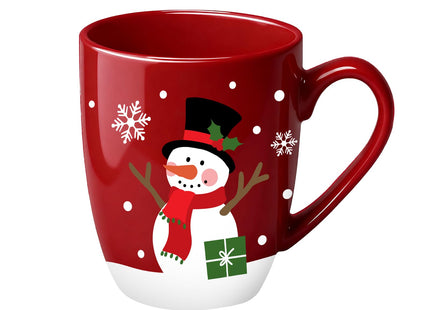 Paayna Christmas Snowman Ceramic Coffee Mug, 13 oz Novelty Red Xmas