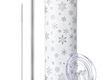 Geiserailie 20 oz Snowflake Tumbler with Lid Straw Stainless Steel, White