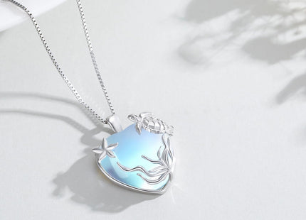 CRWENG Sea Turtle Necklace for Women Silver Turtle Pendant Ocean Jewelry