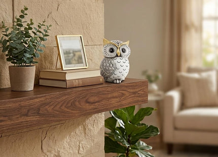 Smadeer Black and White Owl Statue, Small Resin Owl Boho Shelf Decor