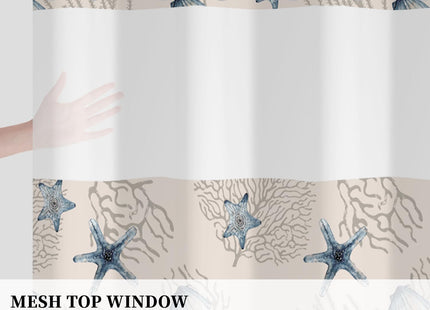 NAEMBCU No Hook Coastal Shower Curtain with Snap-in Liner 71x74 Inch