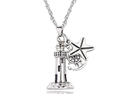 Gredstar Lighthouse Urn Necklace for Ashes Memorial Keepsake Pendant with Starfish Charms Cremation Jewelry (Lighthouse + Anchor + Starfish)