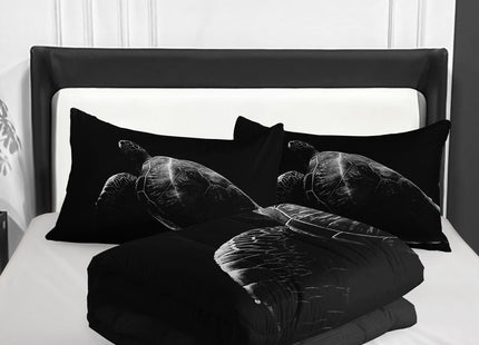 Nttopship Sea Turtle Comforter Set Twin Size, Animal Black Turtle Sea Soft 3 Pcs,Sea Turtle Bedding Set for Kids,Black Night Turtle Themewith 1 Comforter and 2 Pillowcases