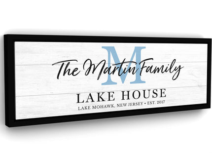 Personalized Lake House Monogram Canvas Wall Art Custom Family Name