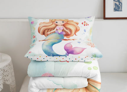 Erosebridal Kawaii Mermaid Comforter Set Full for Girls Cute Mermaid Tail Bedding Set Coastal Theme Bedding Comforters & Sets Pink Jellyfish Duvet Sets Multicolor Starfish Bubble Quilt Sets Cozy Soft