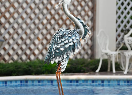 TERESA'S COLLECTIONS Garden Decor Blue Heron Sculptures & Statues,24.5" Coastal Metal Heron Decoy for Outdoor Outside Vivid Bird Metal Yard Art Cranes Patio Pond Pool Lawn Decorations,Gift for Mom