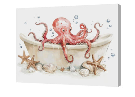 Octopus Wall Art Octopus in Bathtub Pictures Wall Decor Bathroom Canvas Prints Ocean Bathroom Decorations Painting Framed Artwork Office Home Decor For Toilet Laundry Washroom Restroom 20"x16"