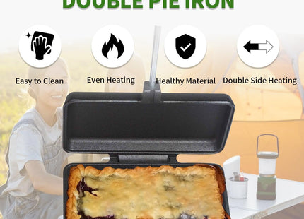 AILITOR Double Pie Iron Sandwich Maker for Camping, Cast Iron Campfire Pie Cooker, Campfire Cooking Equipment Mountain Pie Maker