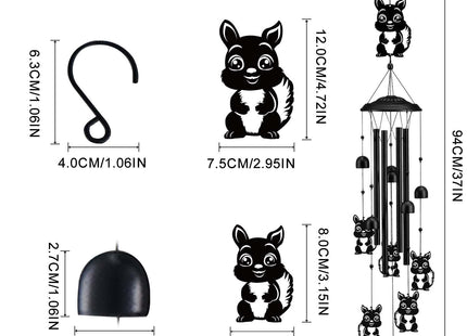 Gabzart Squirrel Wind Chimes for Outside/Indoors, Squirrel Gifts for Women Mom Grandma, Aluminum Tubes Windchimes S Hook, 37" Wind Chime Hanging Decor for Home Patio Garden Porch Yard (Black-Squirrel)