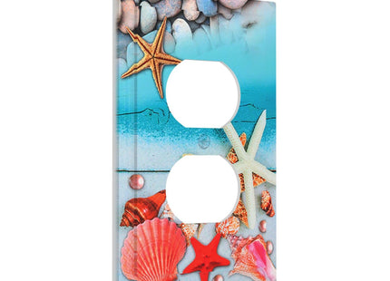 Beach Starfish Seashell 1 Gang Electrical Duplex Outlet Cover Nautical Beach Decorative Wall Plate Board Receptacle Wallplate Switch Plate for Home Decor