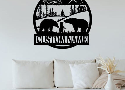 Custom Bear Metal Wall Art - Personalized Cabin Sign - Bear Lover's Gift