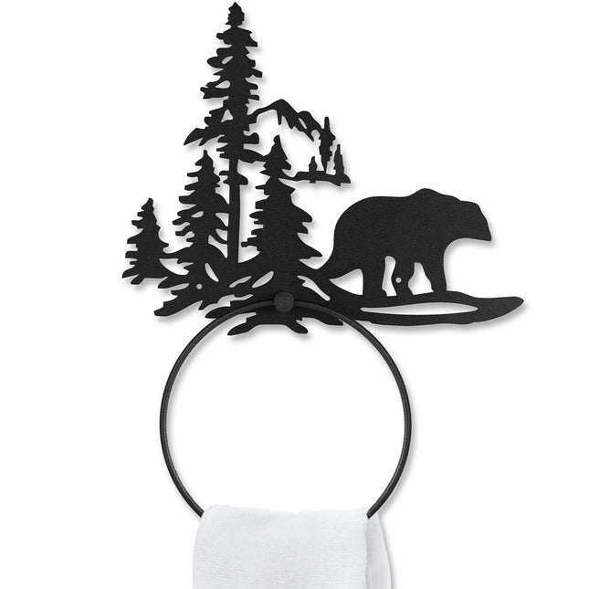 Towel Ring for Bathroom Matte Black Hand Towel Holder Hardware Cabin Towel Ring Rustic Bathroom Towel Holders Wall Mount Round Hand Towel Racks Bath Towel Rings for Kitchen Decor Accessories