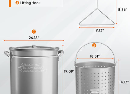 Bonnlo 102QT Stainless Steel Stock Pot for Boiling Seafood, Crawfish lobster & Crab, Frying Turkey & Steaming Tamales, Large Boil Pot with Steamer Basket, Lid, Lifting Hook for Outdoor Cooking Patio